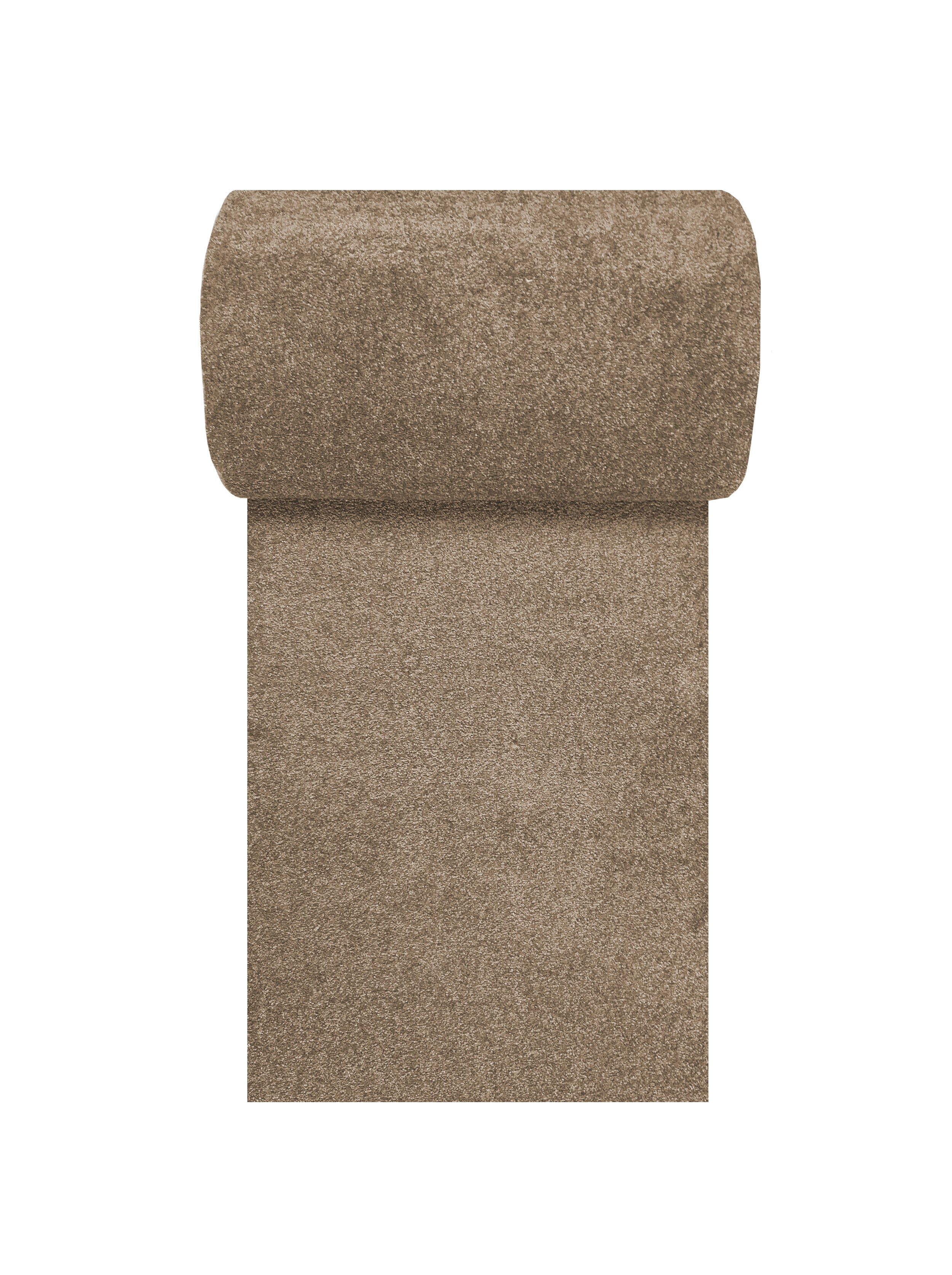 Tapis beige avec une texture moelleuse et dense, en partie déroulé, révélant sa surface unie