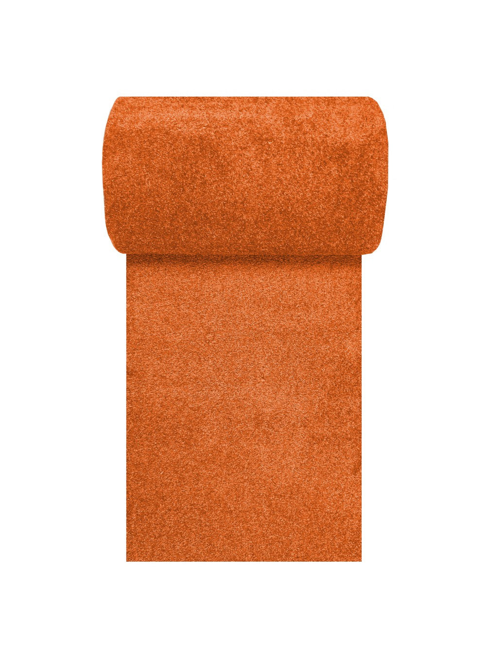 Tapis orange en rouleau, une partie est déroulée et présente une texture textile unie et douce