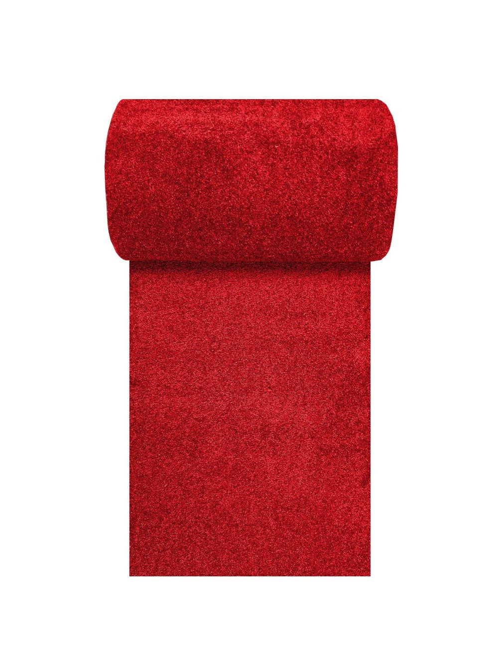 Tapis rouge vif à poil court, partiellement déroulé, avec une texture douce et dense