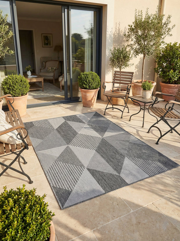Geometrischer Outdoor-Teppich Grau & Anthrazit - Kalista