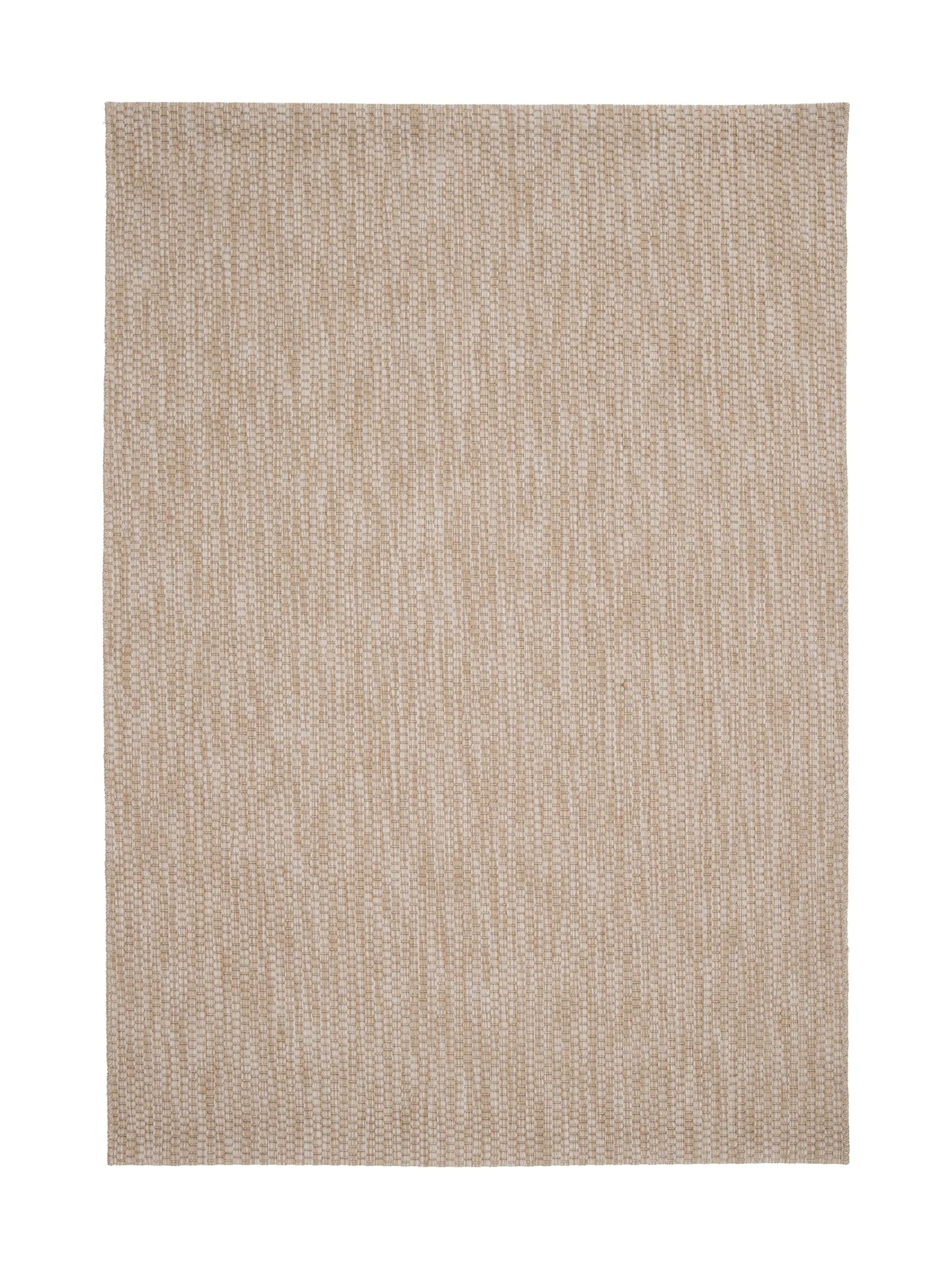 Tapis rectangulaire beige et ambre avec un motif tissé vertical, créant une ambiance chaleureuse et naturelle