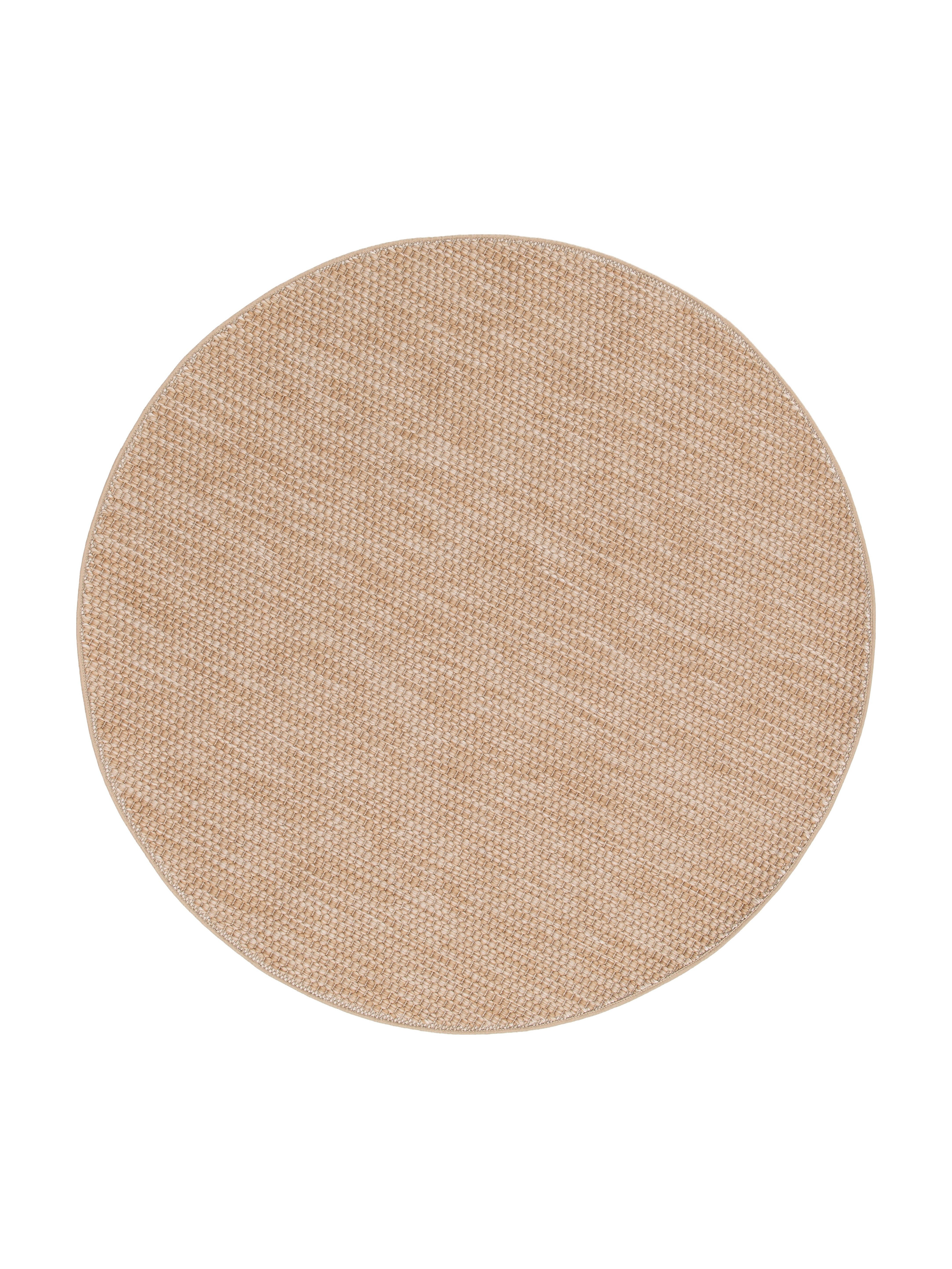 Tapis rond beige et ambre, motif tissé, ambiance chaleureuse pour pièce à vivre