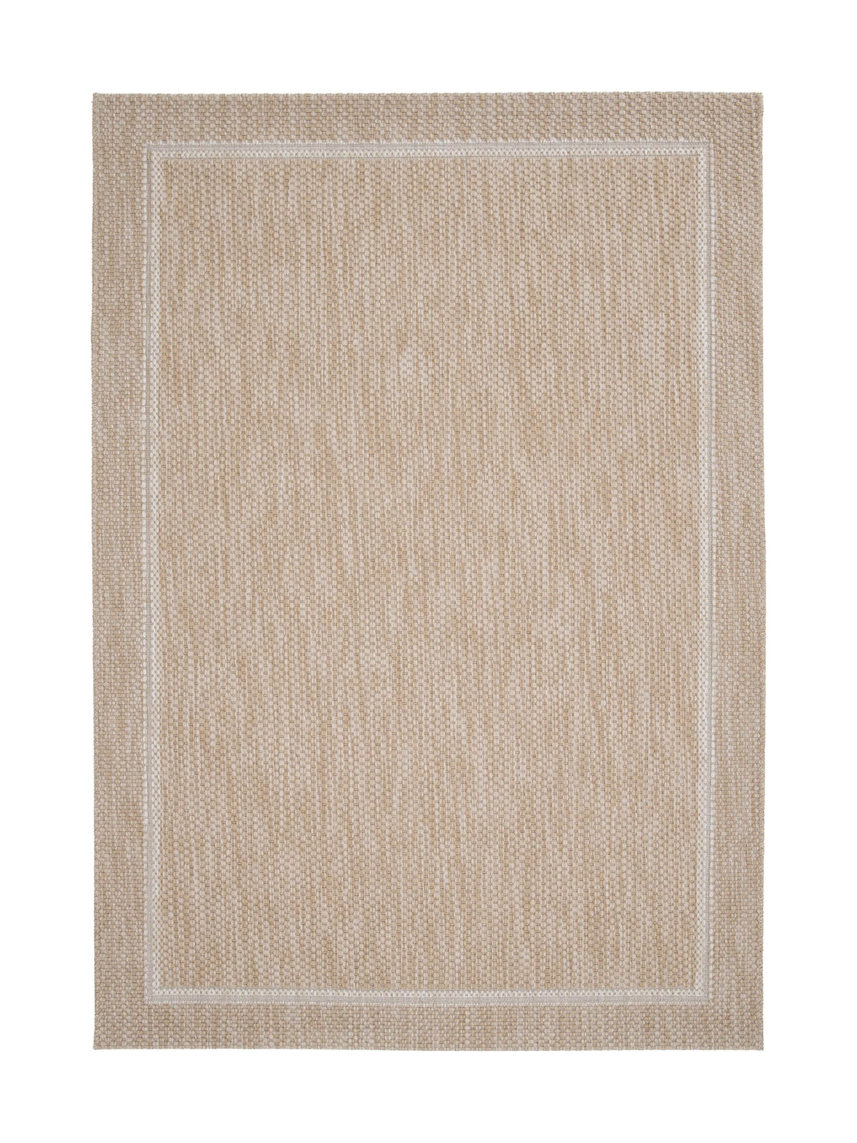 Rectangulaire tapis extérieur aux couleurs sable et ivoire, au tissage bouclé et son cadre