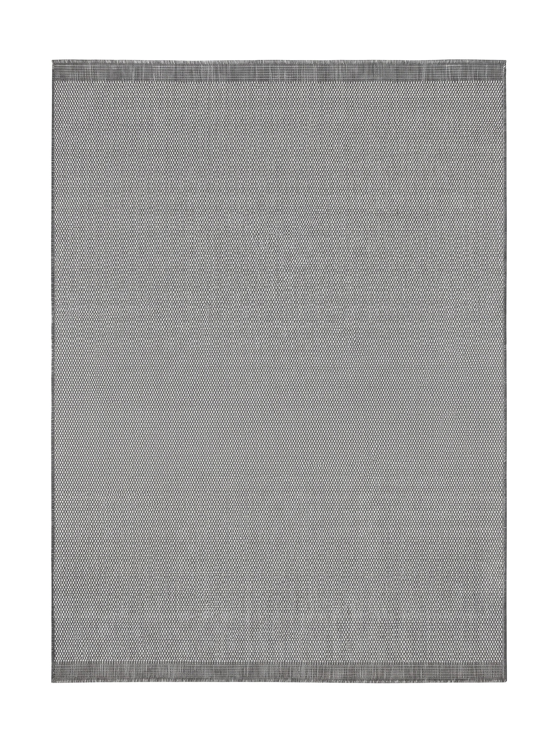Tapis rectangulaire gris anthracite avec un motif de tissage fin et serré formant de petits carrés