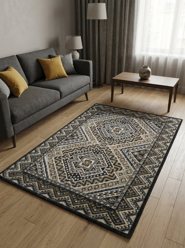 Geometrisch vloerkleed Antraciet en Goud - Fidelia