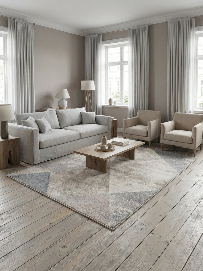 Beige & Grey Geometric Rug - Mirador