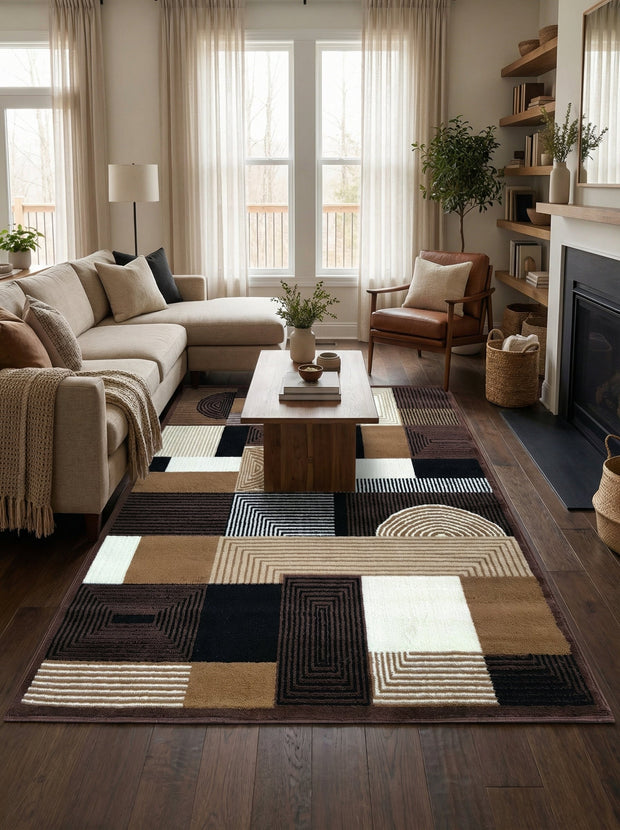 Geometrischer Teppich Braun & Creme - Valore