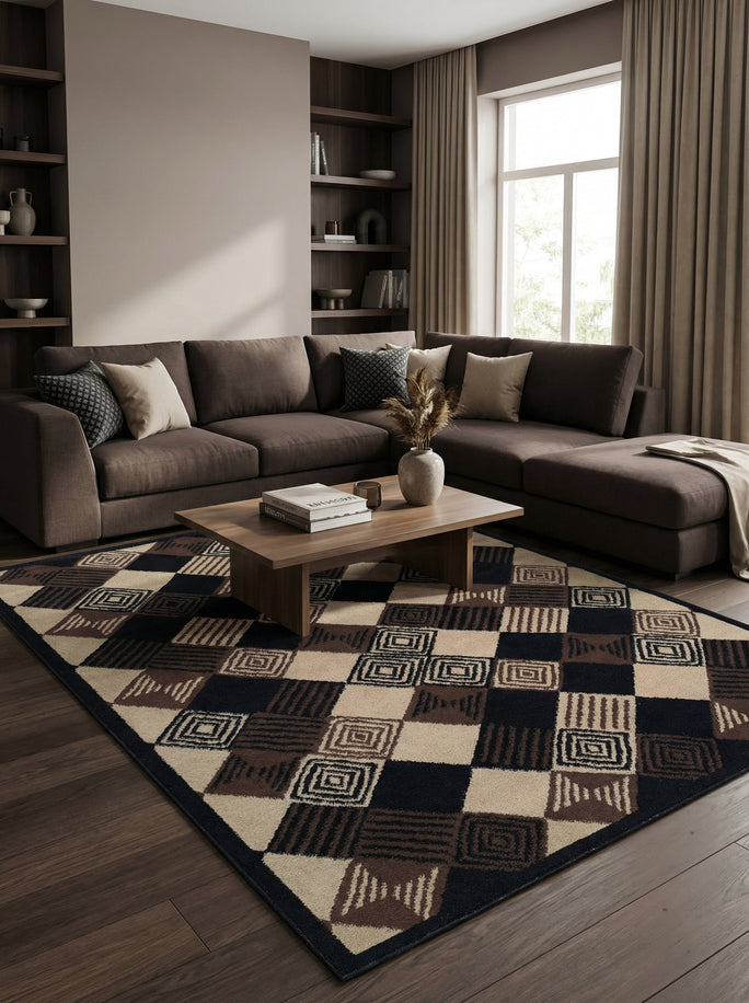 Black & Beige Geometric Rug - Valore