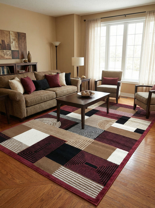 Geometrisch vloerkleed Rood & Bruin - Valore