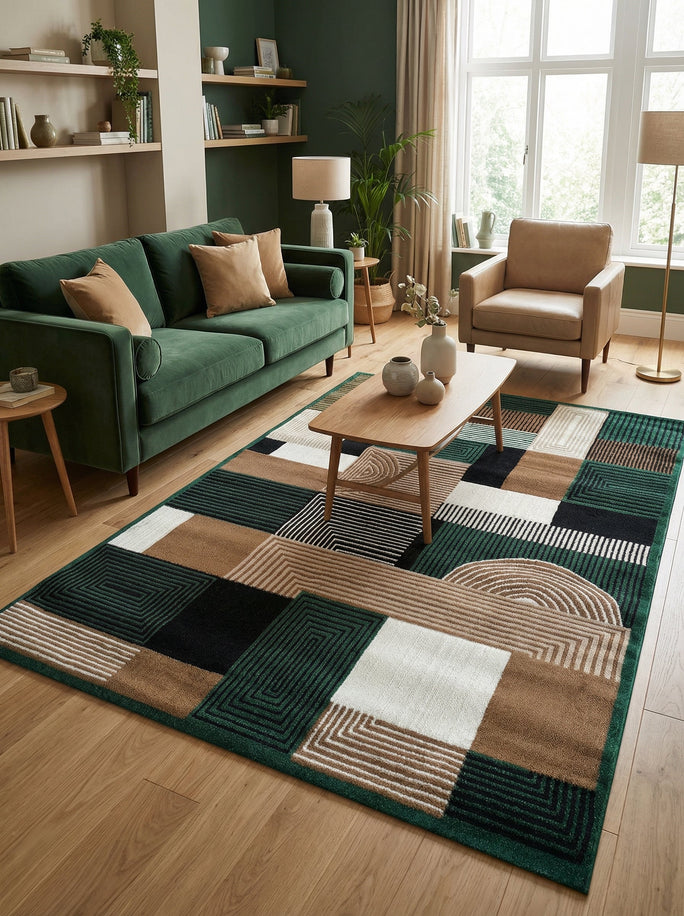 Tapis Géométrique Vert & Marron - Valore