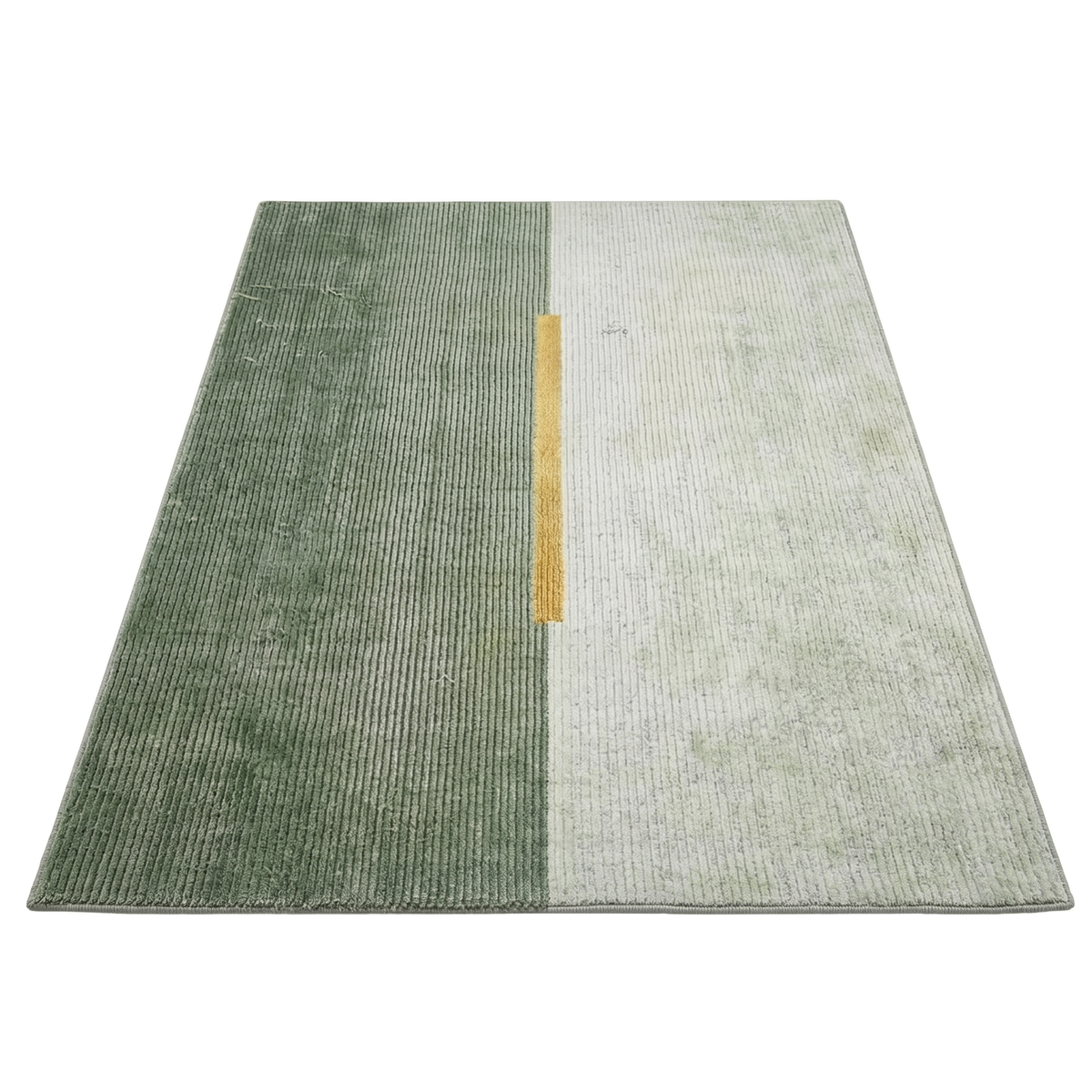 La texture côtelée de laine et soie de bambou révèle le motif vert foncé, vert pâle et ocre