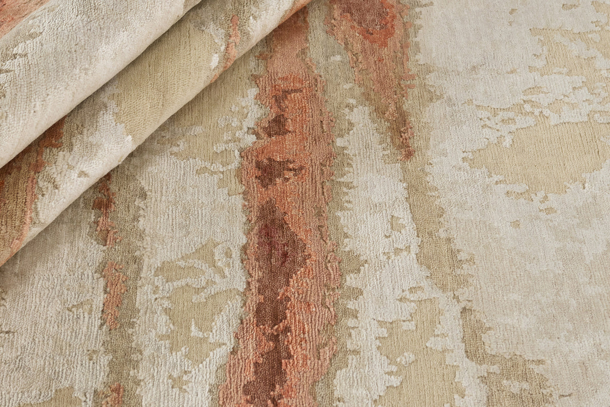 Wol-viscose vloerkleed Ivoor & Terracotta - Arenaria, detail van de structuur