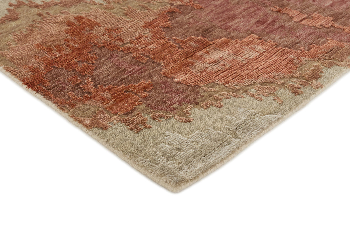 Wol-viscose vloerkleed Ivoor & Terracotta - Arenaria, detail van het materiaal