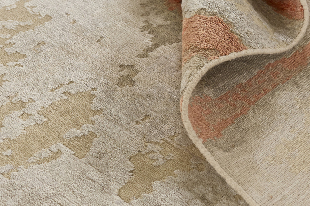 Wol-viscose vloerkleed Ivoor & Terracotta - Arenaria, het oppervlak van dichtbij