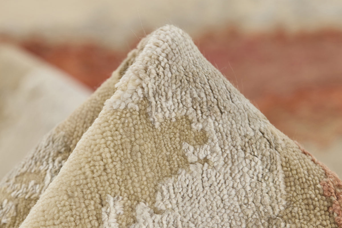 Wol-viscose vloerkleed Ivoor & Terracotta - Arenaria, nog een detail van de structuur
