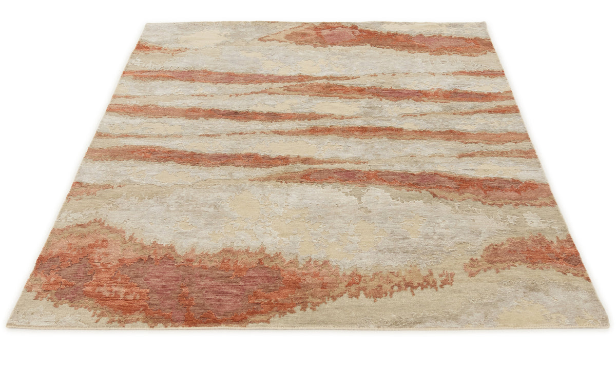 Wol-viscose vloerkleed Ivoor & Terracotta - Arenaria, het materiaal van heel dichtbij