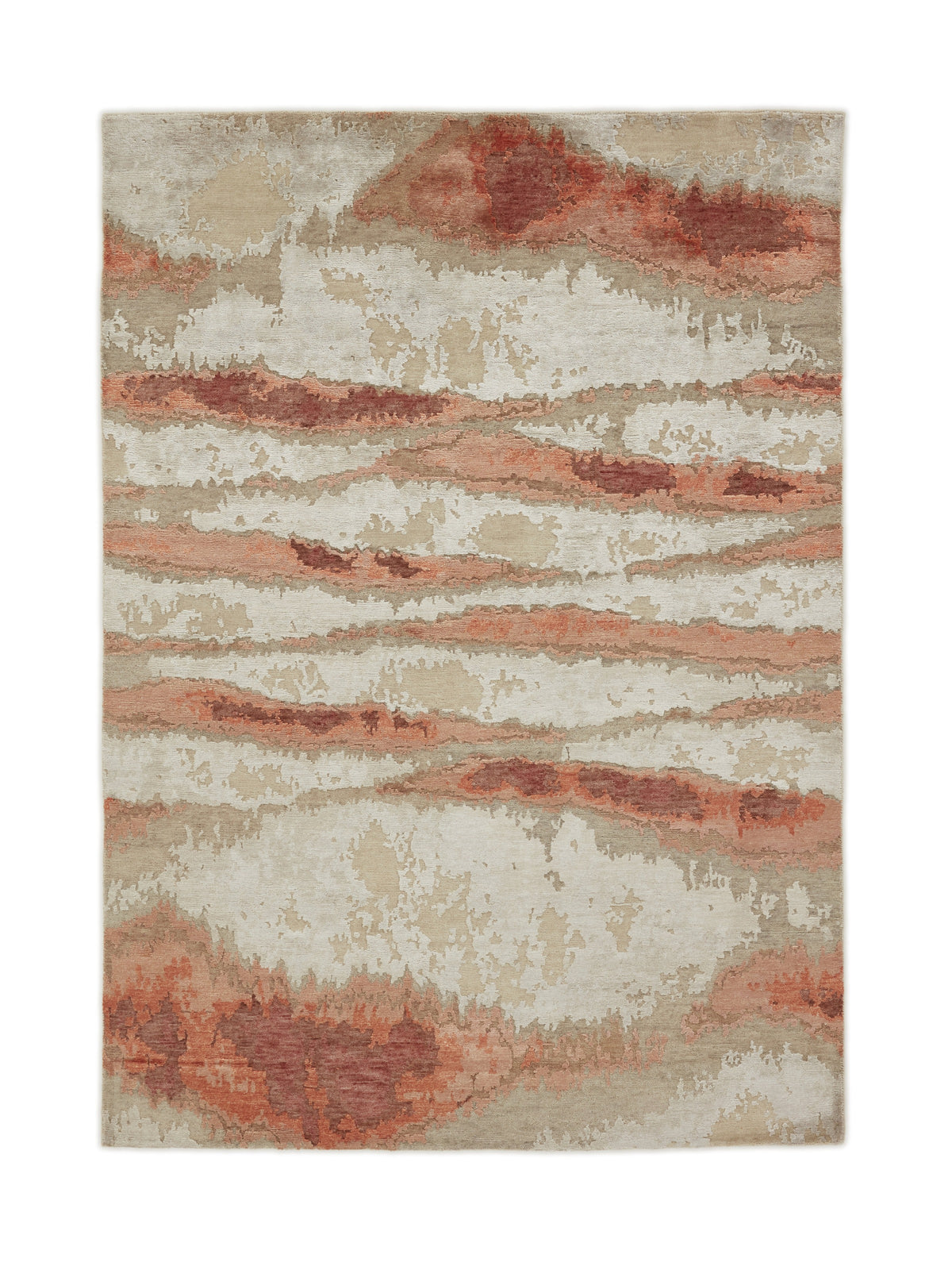 Wol-viscose vloerkleed Ivoor & Terracotta - Arenaria volledig van bovenaf gezien