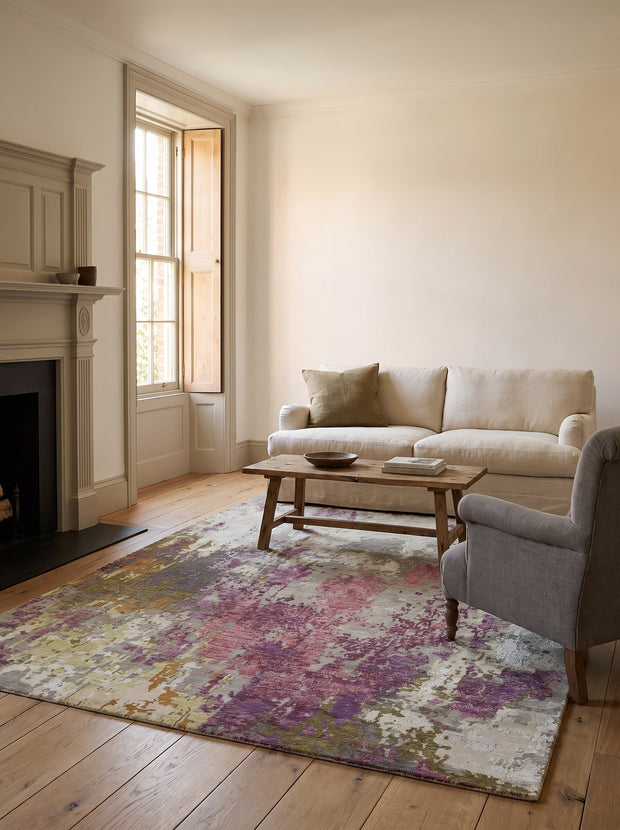 Tapis Laine & Viscose Violet Prune et Ivoire - Ametista