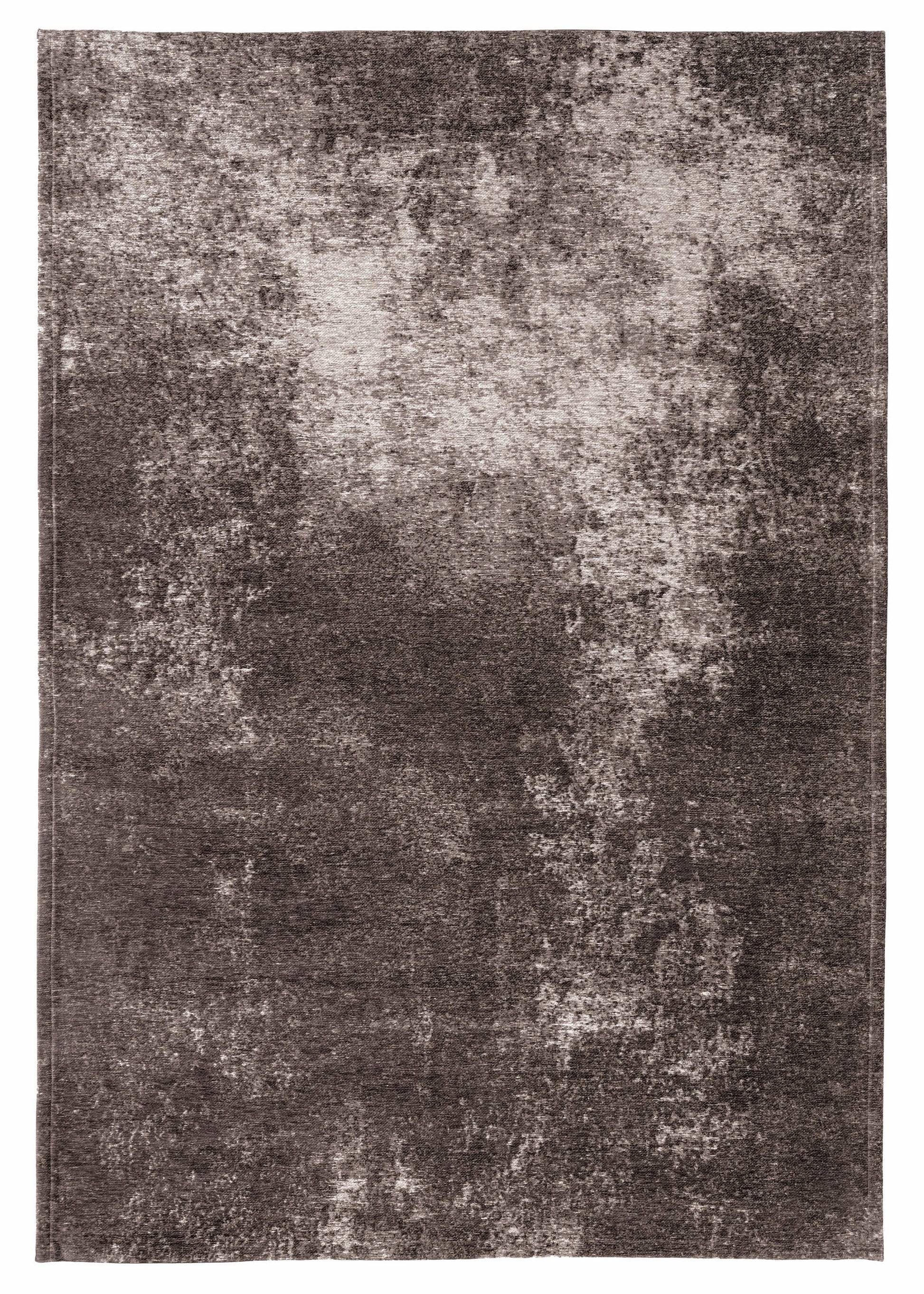 Tapis rectangulaire taupe avec un motif texturé et des nuances de gris, créant une ambiance chaleureuse
