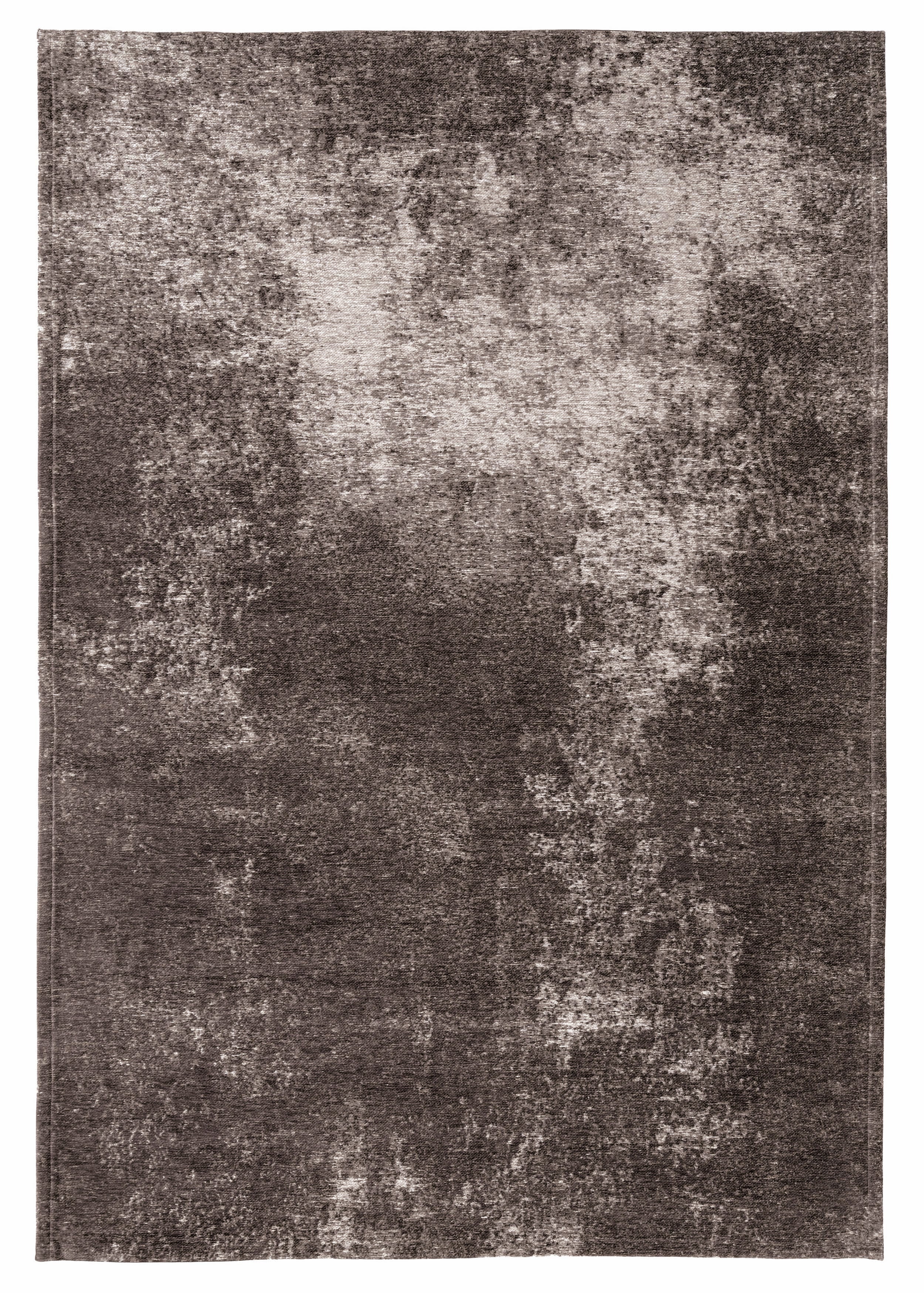 Tapis rectangulaire taupe avec un motif texturé et des nuances de gris, créant une ambiance chaleureuse
