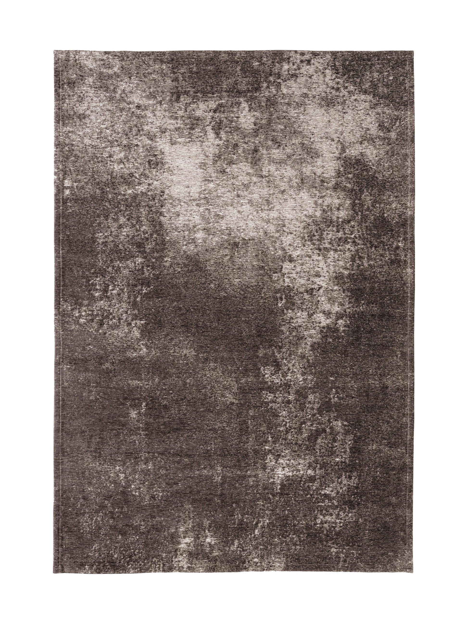 Tapis rectangulaire taupe avec un motif texturé et des nuances de gris, créant une ambiance chaleureuse