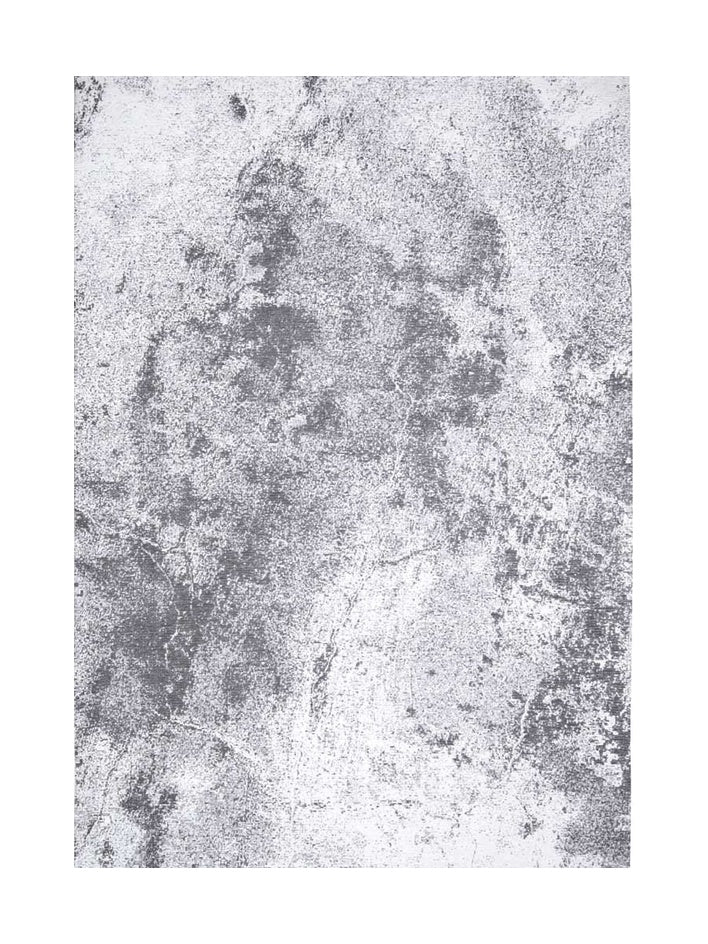 Tapis rectangulaire, style abstrait, motifs gris et blancs, ambiance sobre et moderne
