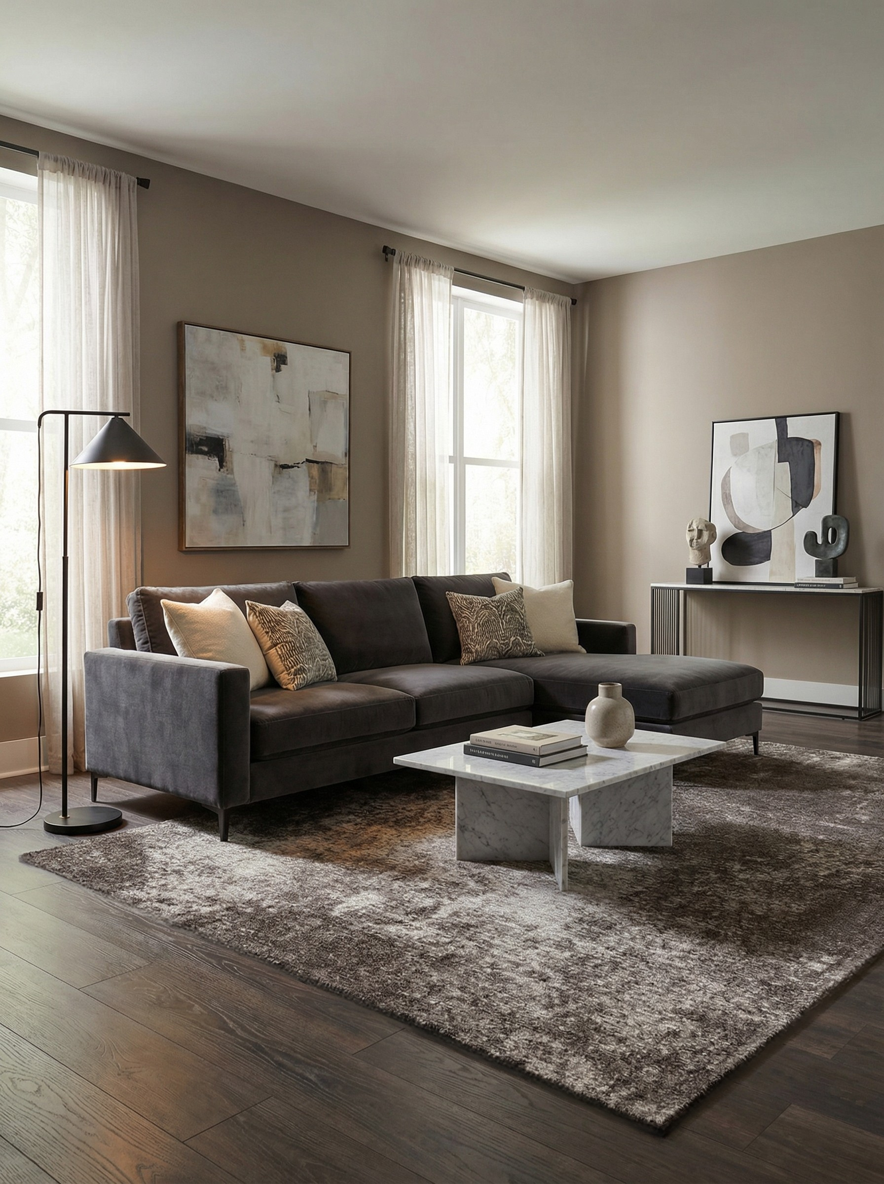 Tapis Lavable Abstrait Taupe - Cimento