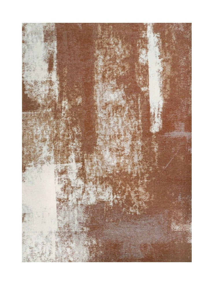 Tapis abstrait rectangulaire. Motifs irréguliers bruns et blancs. Ambiance chaleureuse