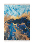 Tapis Lavable Design Bleu Doré - Terrazzo N°2