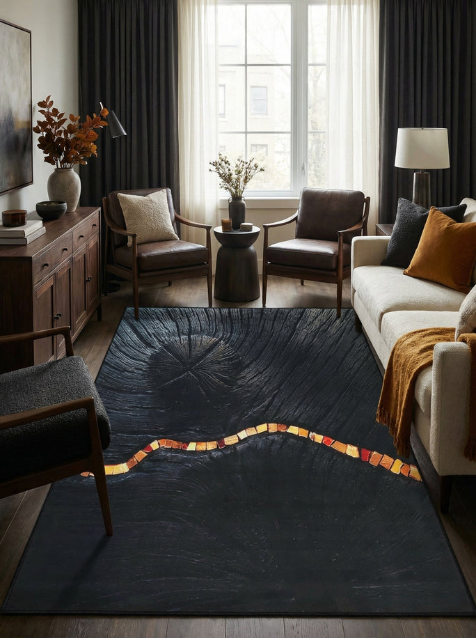 Black & Gold Washable Rug 11 - Onyx
