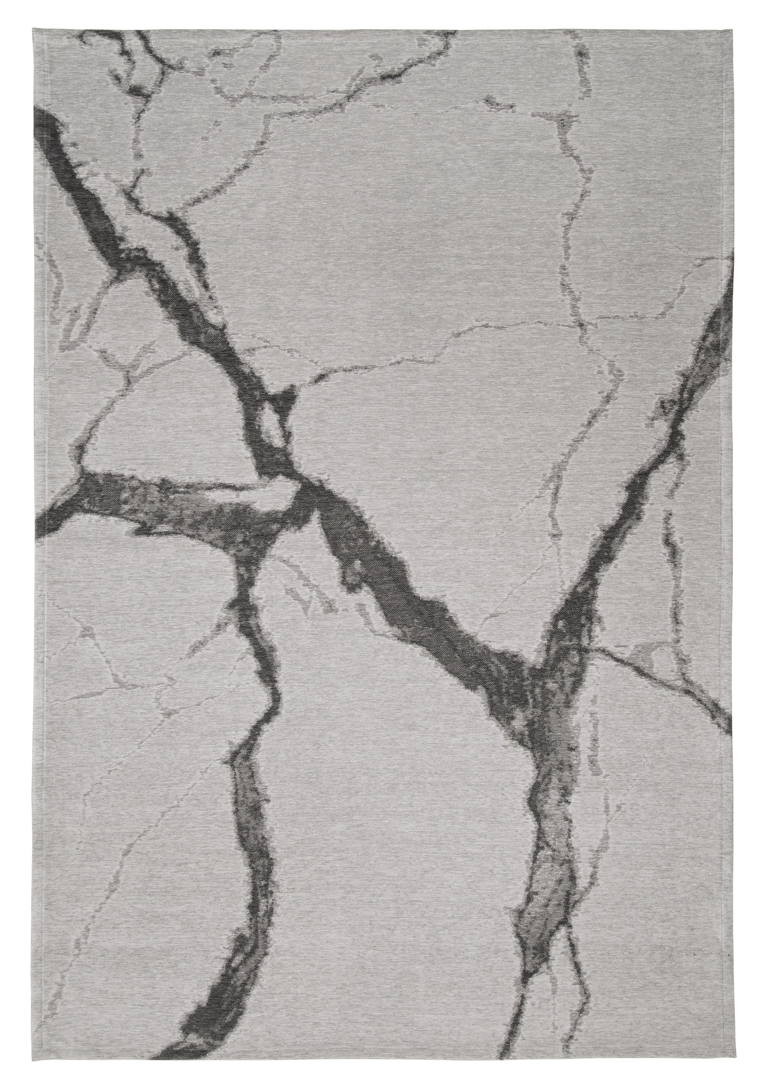 Tapis rectangulaire gris avec motif veiné noir, style contemporain, pour salon ou chambre