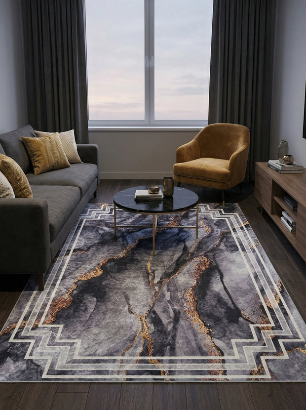 Wasbaar vloerkleed Modern Donkergrijs en Goud - Terrazzo