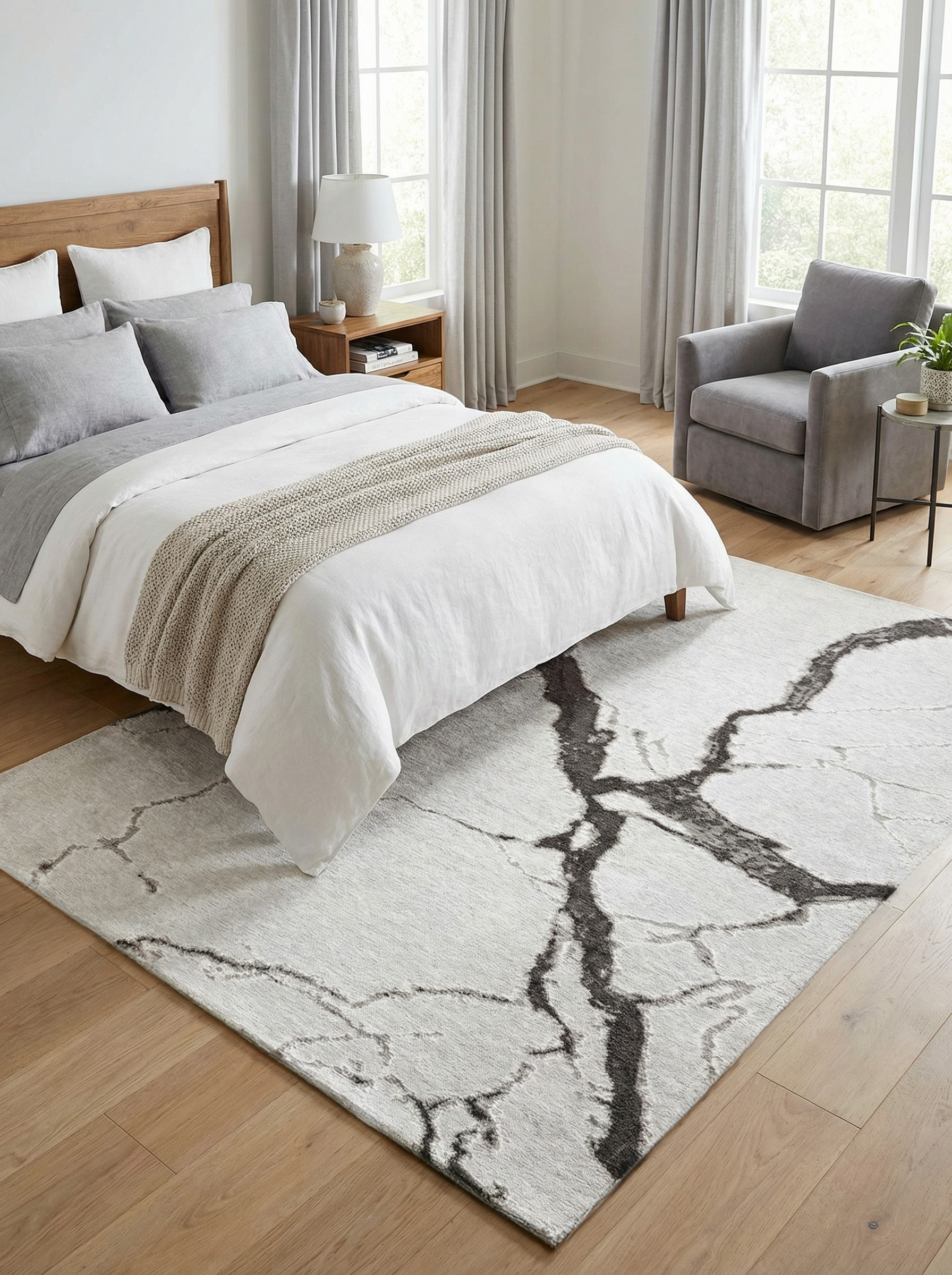 Tapis rectangulaire ivoire et ambre. Douceur et confort pour une ambiance reposante dans la chambre