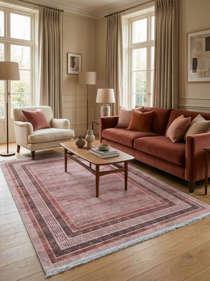 Tapis Lavable Oriental Rose et Bordeaux - Terrazzo N°3