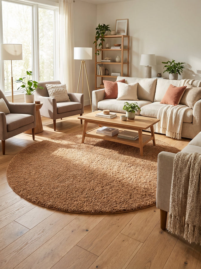 Tapis Lavable Rond Shaggy Marron - Sahel
