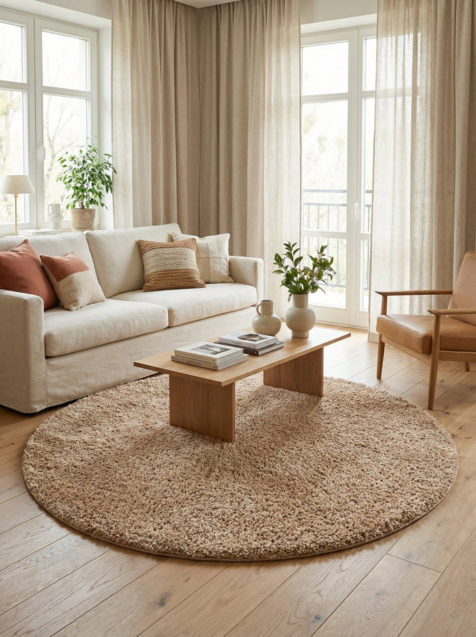 Tapis Lavable Rond Shaggy Sable - Sahel