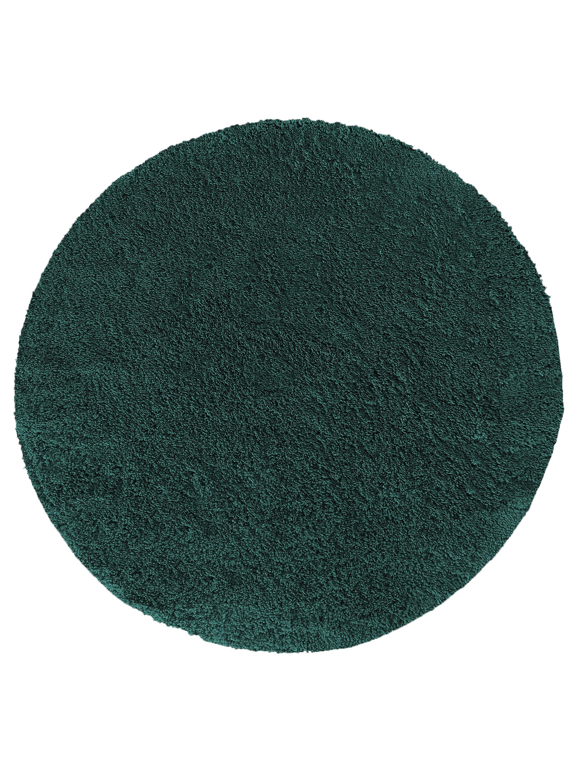 Tapis rond vert-bleu foncé avec une texture à poils longs d'apparence moelleuse