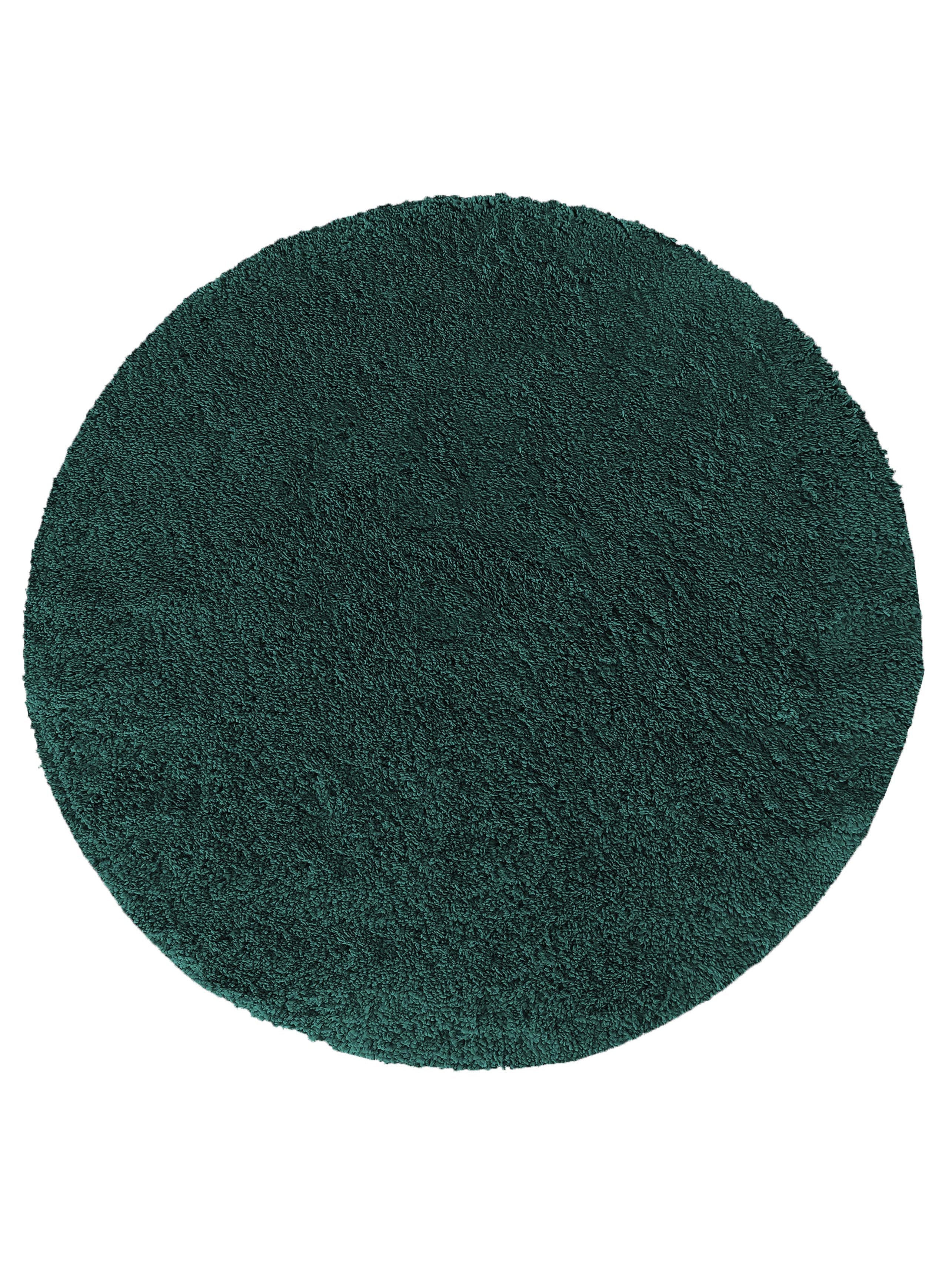 Tapis rond vert-bleu foncé avec une texture à poils longs d'apparence moelleuse