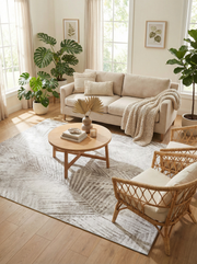 Tapis rectangulaire ivoire. Crée une ambiance douce. S'harmonise avec le décor clair et naturel de la pièce