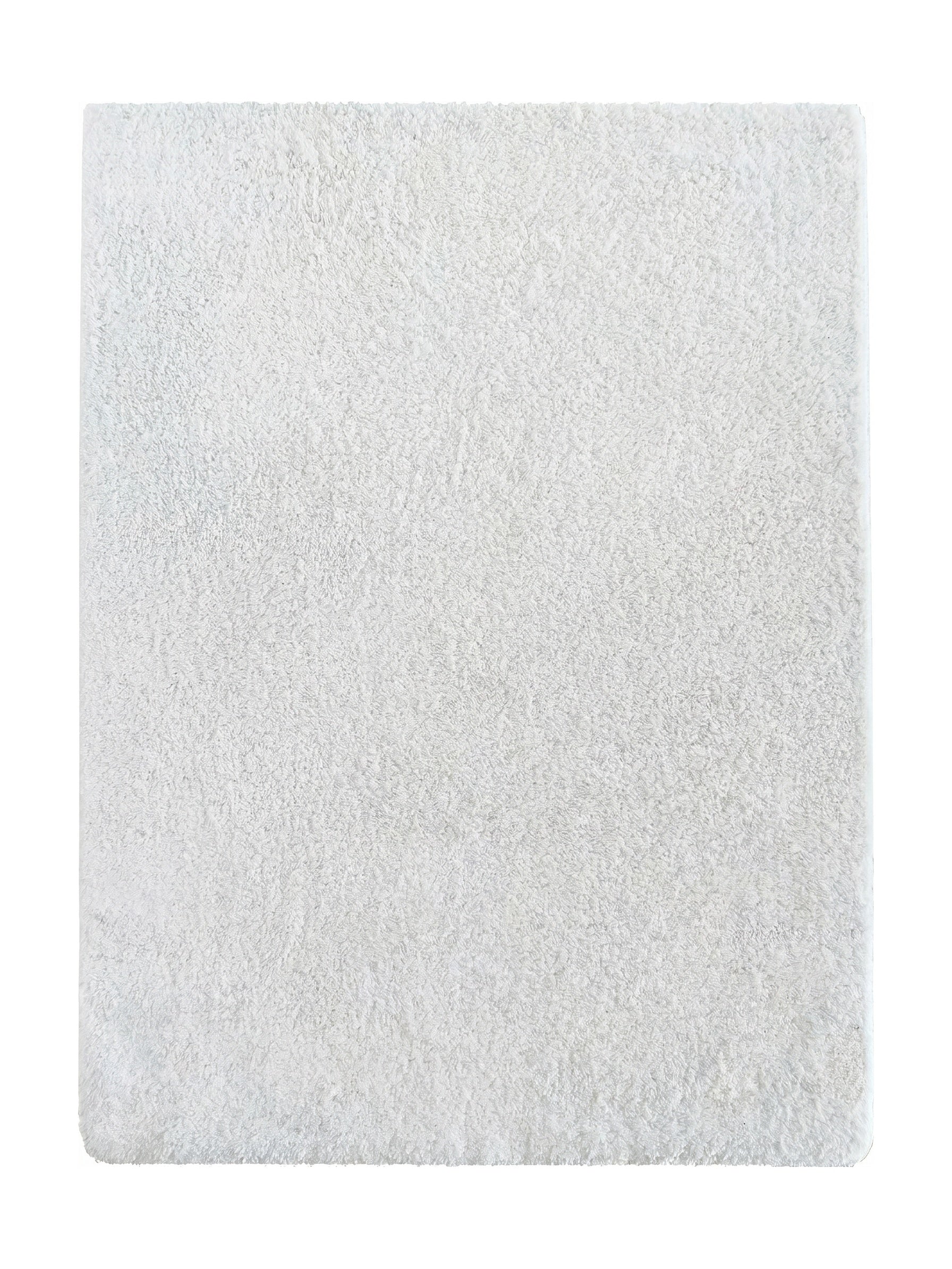 Tapis rectangulaire blanc crème à la texture douce et duveteuse, avec un effet poils longs