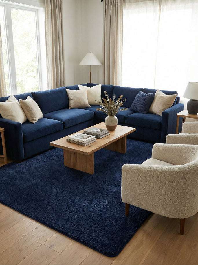 Navy Shaggy Washable Rug - Sahel