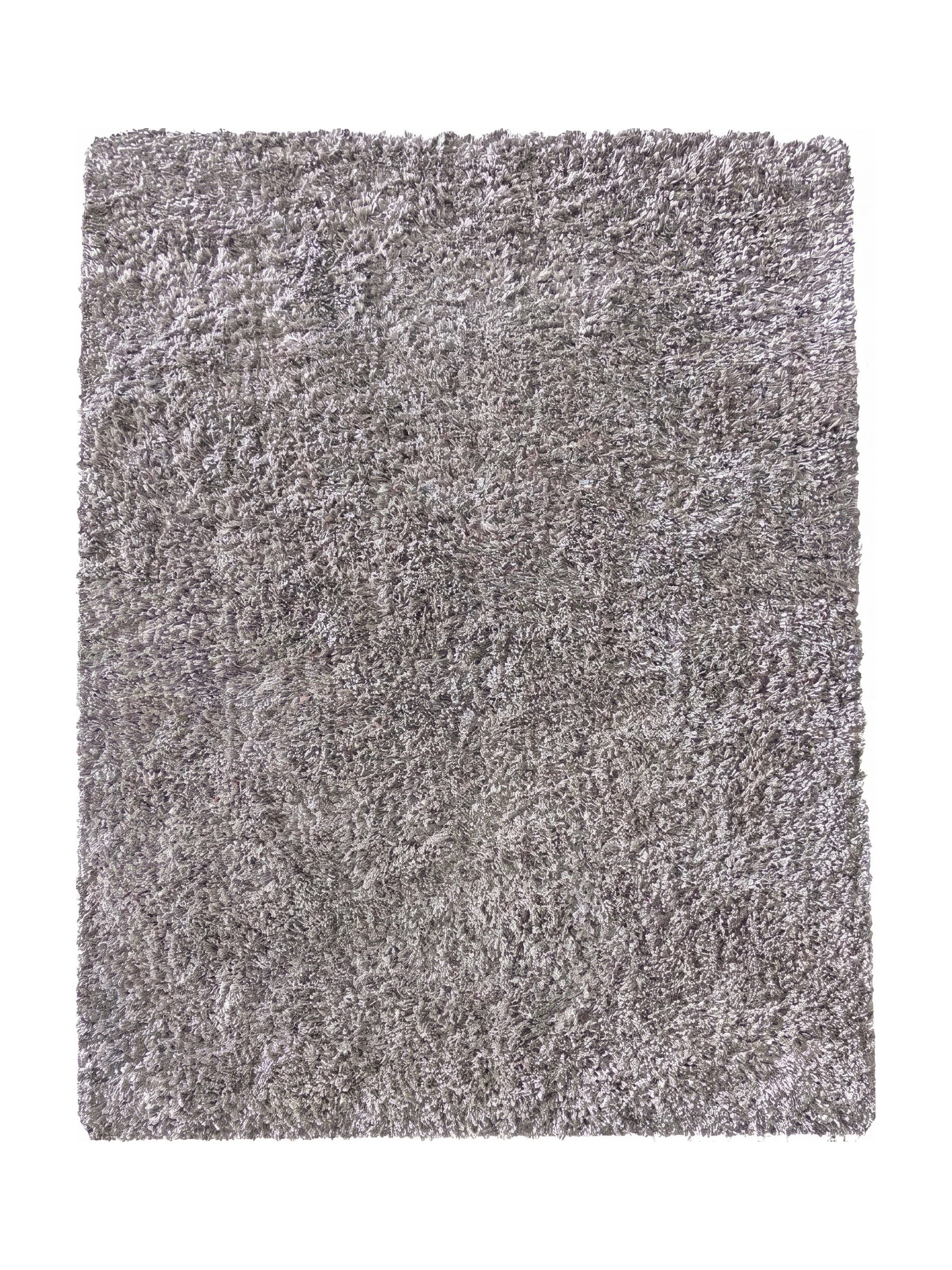 Tapis rectangulaire à poils longs, gris chiné clair et foncé, texture dense et moelleuse