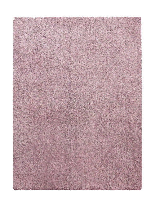 Tapis shaggy rectangulaire rose pâle à poils longs, offrant une texture douce et moelleuse