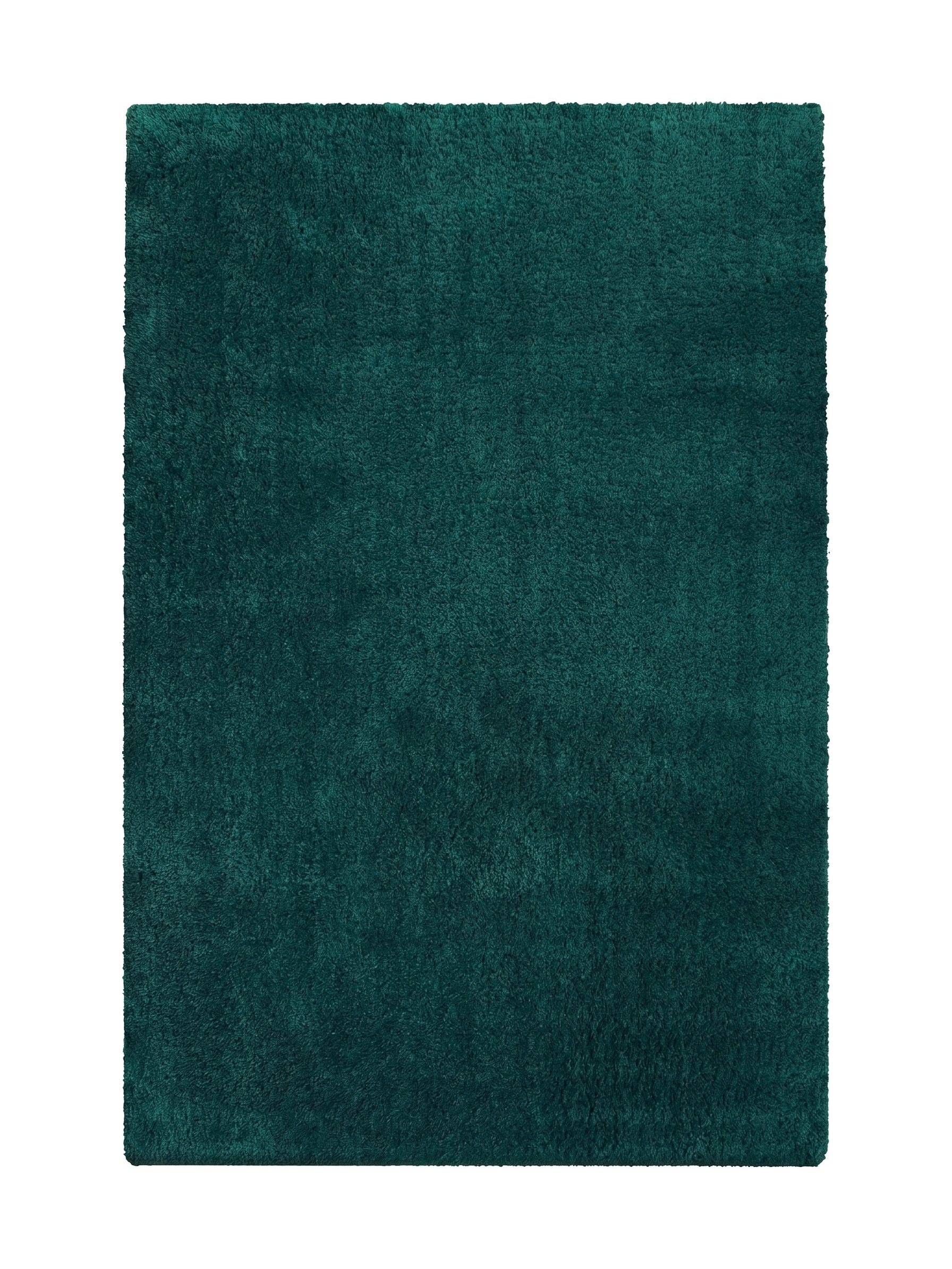 Tapis rectangulaire vert émeraude avec une texture textile dense et des poils longs