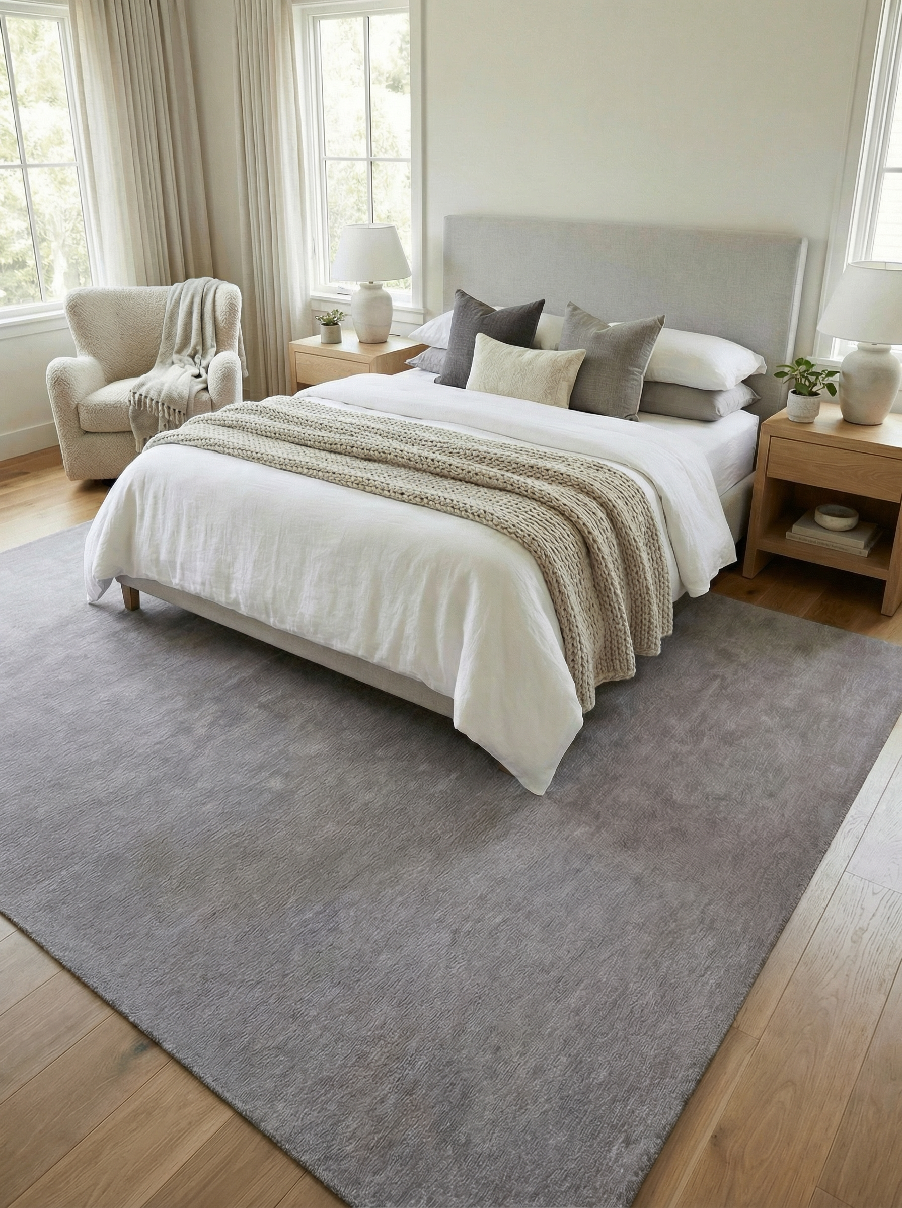 Tapis gris rectangulaire dans une chambre, douceur et confort pour une ambiance reposante