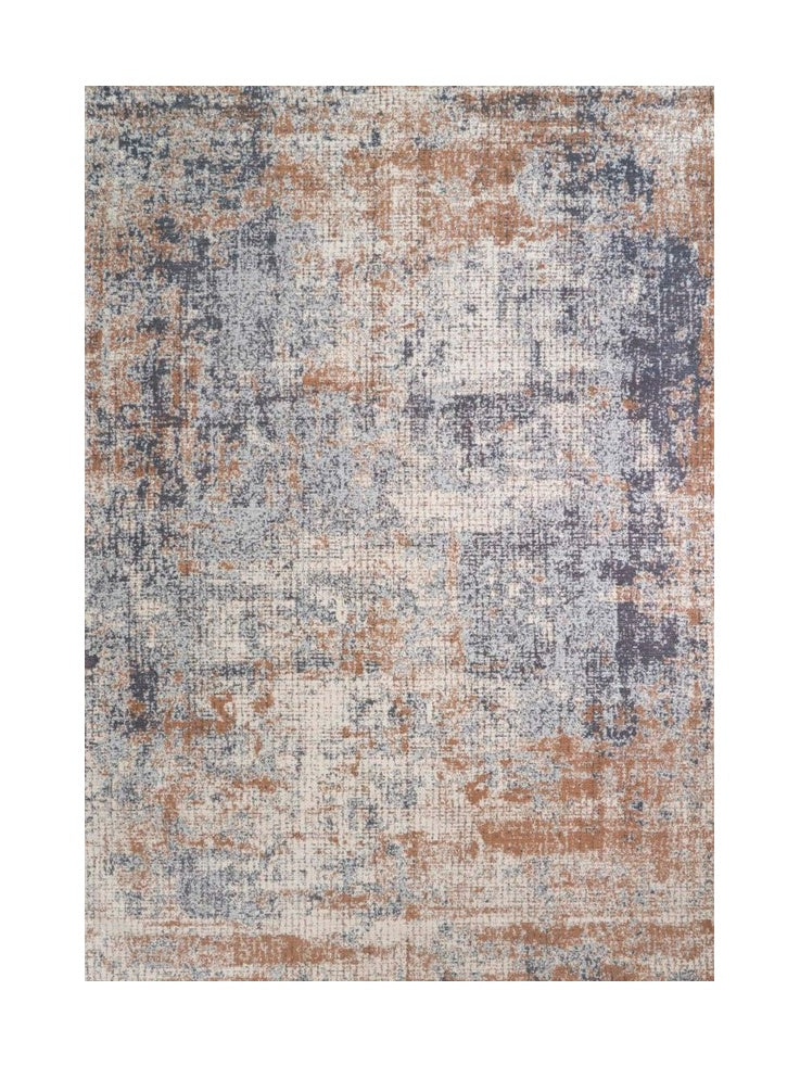 Tapis rectangulaire beige avec un motif abstrait, des touches de gris et de brun pour une ambiance chaleureuse