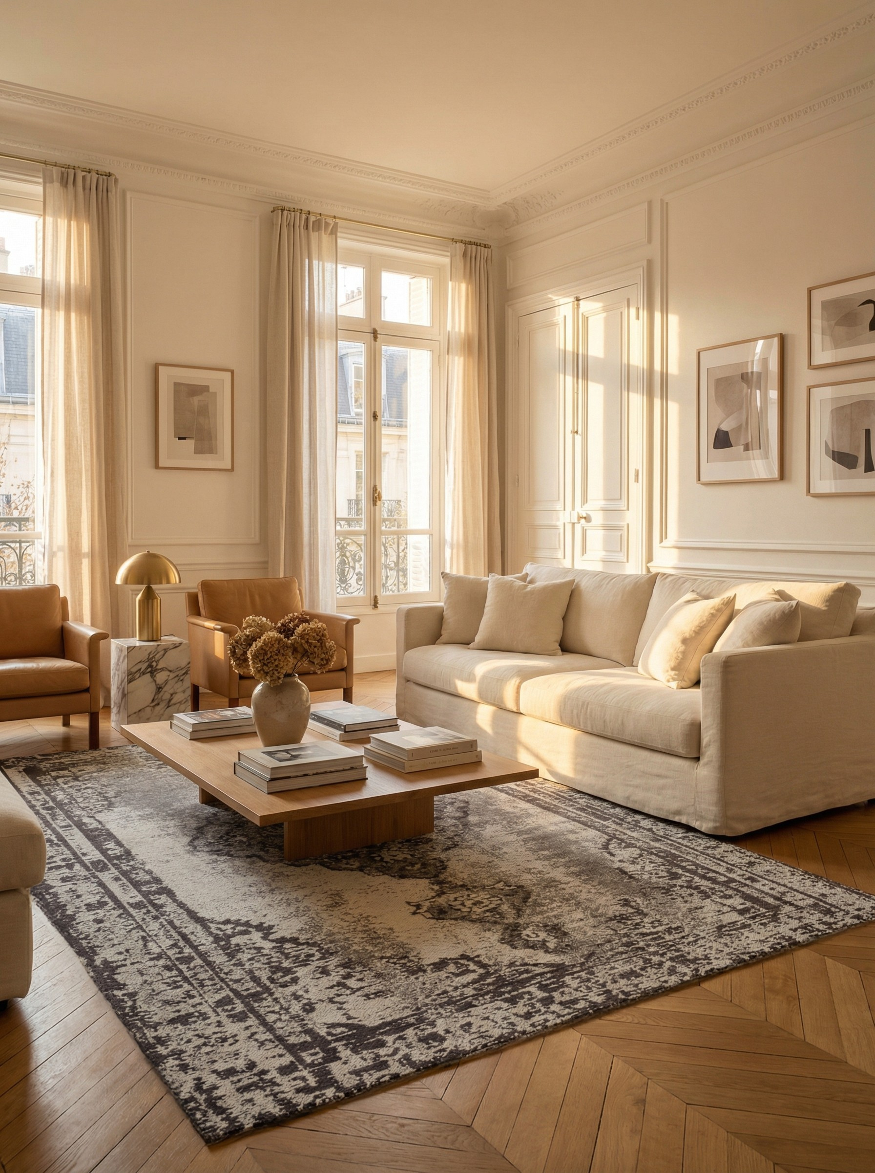 Tapis rectangulaire gris, ambiance soirée, convivialité et élégance, pièce chaleureuse