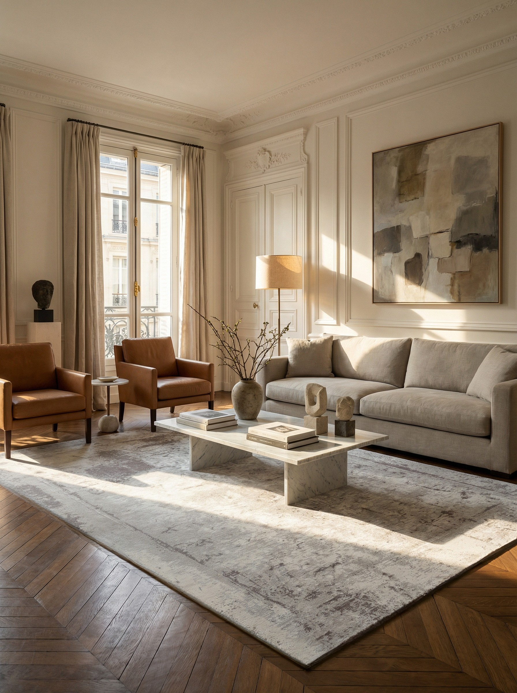 Tapis rectangulaire gris, ambiance soirée, convivialité et élégance dans le salon