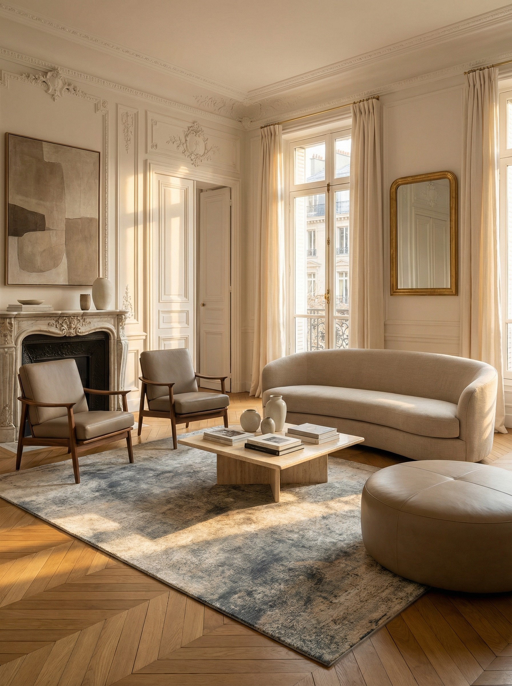 Tapis rectangulaire gris, ambiance de soirée. Convivialité et élégance dans cette pièce