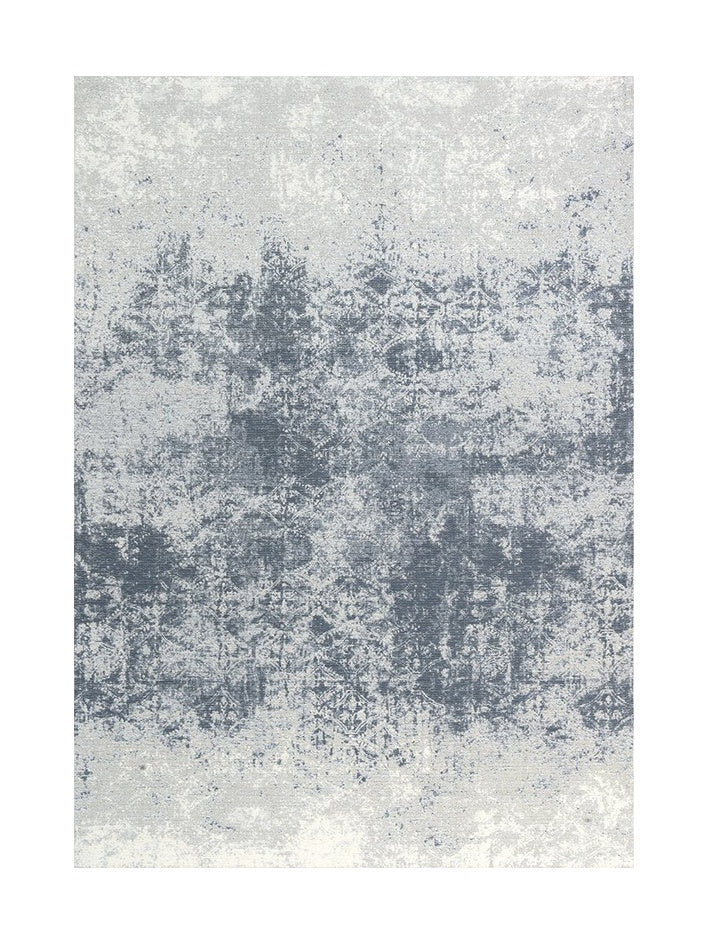 Tapis rectangulaire gris et blanc avec motif abstrait, ambiance moderne